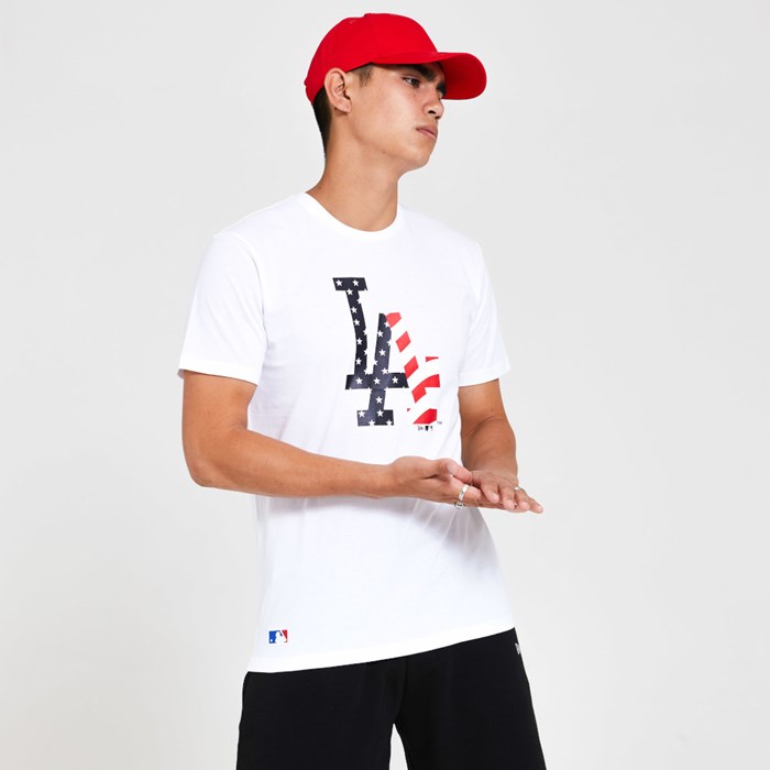 LA Dodgers Team Logo Miesten T-paita Valkoinen - New Era Vaatteet Myynti FI-891734
